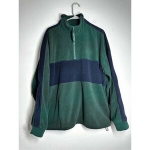Vintage Lansdowne Ireland Color Block Green Blue 1/4 zip Fleece Sweater Size XL